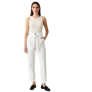 H&M White Linen Blend Paperbag Waist Pants Size 10